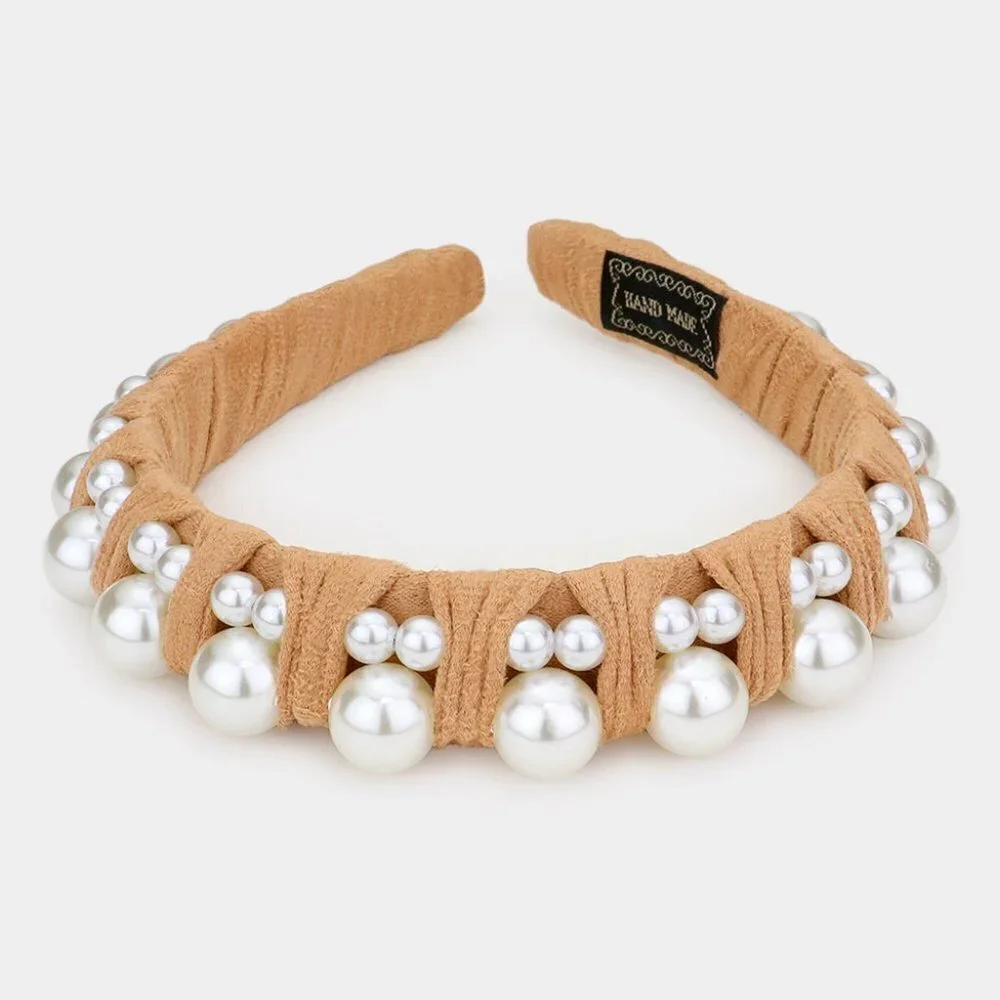 4. Tan Wrap Pearl Headband